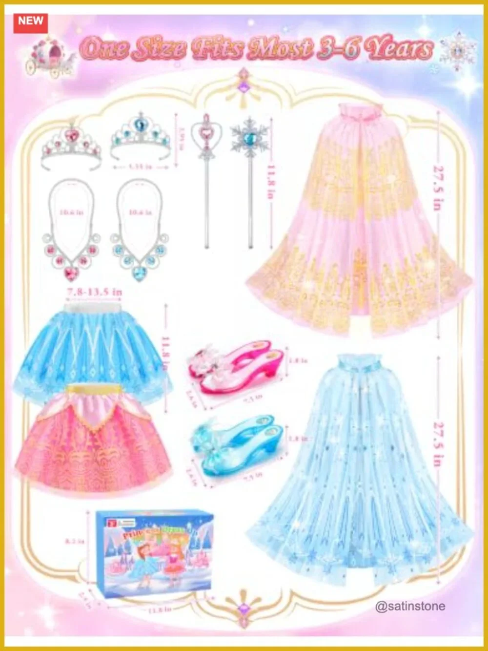 Princess Dress Up Set with Tutu Skirts Capes Shoes Crowns Wands for Little